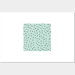 Pastel Green, Blue, Black Dot Print Posters and Art